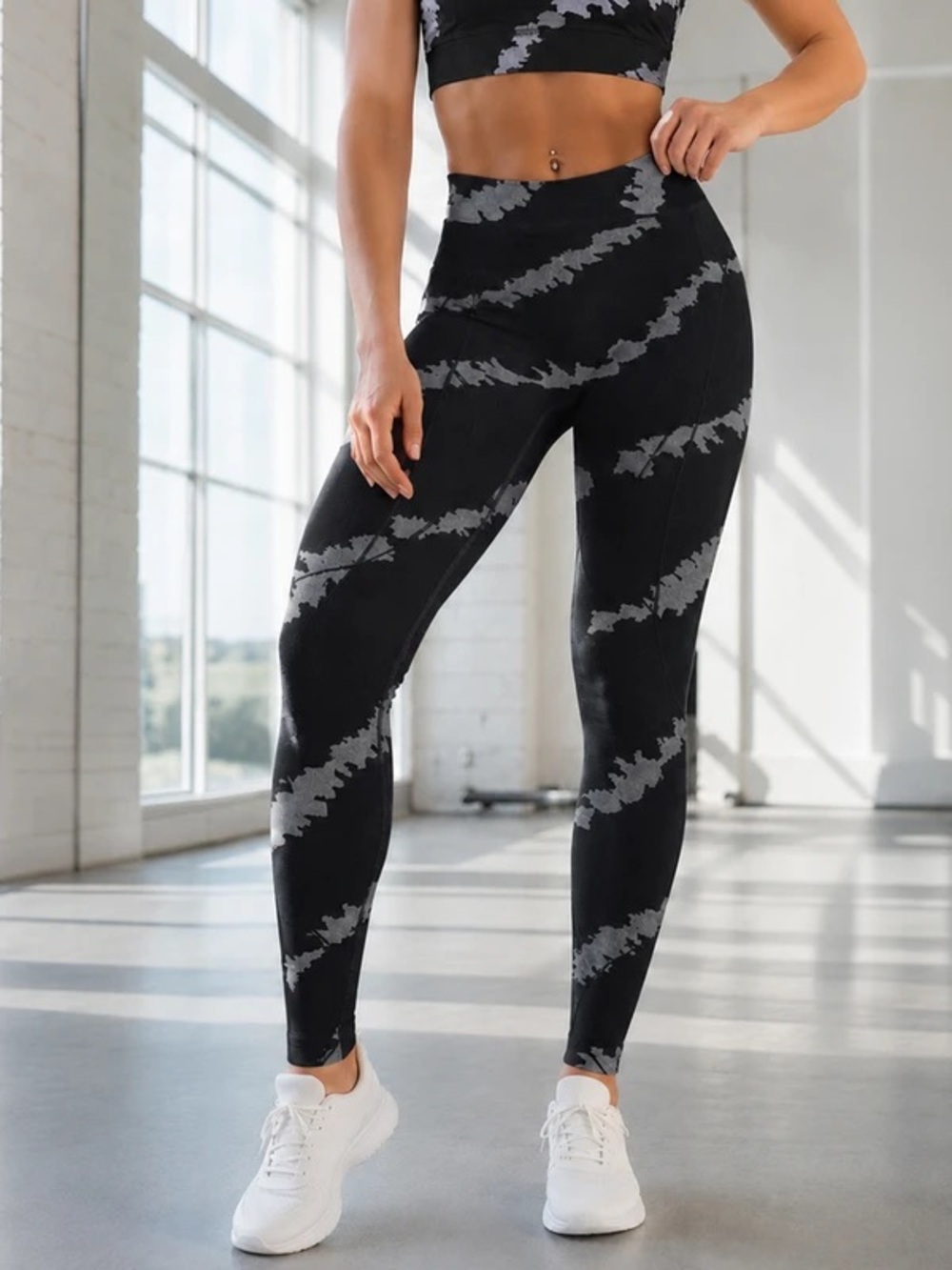 Victoria's Secret PINK Black Gray Tie Dye Ribbed High-Rise Leggings size XS